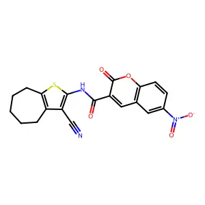 N-(3-cyano-5,6,7,8-tetrahydro-4H-cyclohepta[b]thiophen-2-yl)-6-nitro-2-oxochromene-3-carboxamide structure