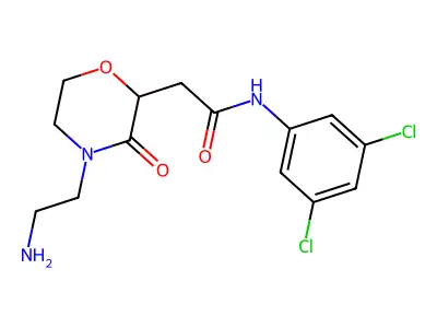 2-[4-(2-aminoethyl)-3-oxomorpholin-2-yl]-N-(3,5-dichlorophenyl)acetamide structure