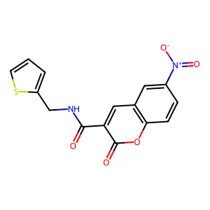 6-nitro-2-oxo-N-(thiophen-2-ylmethyl)chromene-3-carboxamide structure
