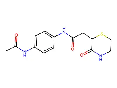 N-[4-(acetylamino)phenyl]-2-(3-oxothiomorpholin-2-yl)acetamide structure