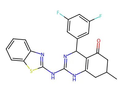 2-(1,3-benzothiazol-2-ylamino)-4-(3,5-difluorophenyl)-7-methyl-4,6,7,8-tetrahydroquinazolin-5(1H)-one structure