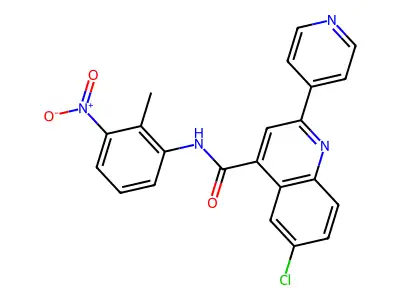 6-chloro-N-(2-methyl-3-nitrophenyl)-2-pyridin-4-ylquinoline-4-carboxamide structure