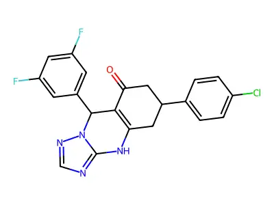 6-(4-chlorophenyl)-9-(3,5-difluorophenyl)-5,6,7,9-tetrahydro[1,2,4]triazolo[5,1-b]quinazolin-8(4H)-one structure