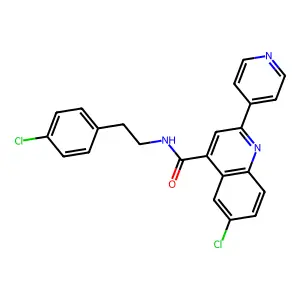 6-chloro-N-[2-(4-chlorophenyl)ethyl]-2-pyridin-4-ylquinoline-4-carboxamide structure