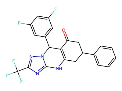 9-(3,5-difluorophenyl)-6-phenyl-2-(trifluoromethyl)-5,6,7,9-tetrahydro[1,2,4]triazolo[5,1-b]quinazolin-8(4H)-one structure