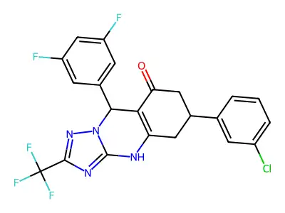 6-(3-chlorophenyl)-9-(3,5-difluorophenyl)-2-(trifluoromethyl)-5,6,7,9-tetrahydro[1,2,4]triazolo[5,1-b]quinazolin-8(4H)-one structure