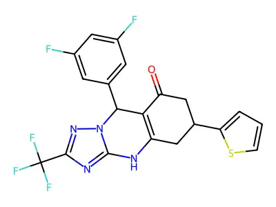 9-(3,5-difluorophenyl)-6-(thiophen-2-yl)-2-(trifluoromethyl)-5,6,7,9-tetrahydro[1,2,4]triazolo[5,1-b]quinazolin-8(4H)-one structure