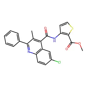 methyl 3-(6-chloro-3-methyl-2-phenylquinoline-4-carboxamido)thiophene-2-carboxylate structure