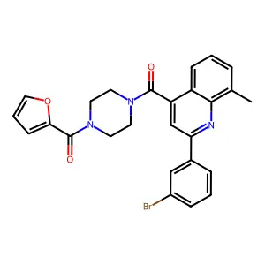 [4-[2-(3-bromophenyl)-8-methylquinoline-4-carbonyl]piperazin-1-yl]-(furan-2-yl)methanone structure