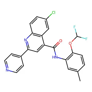 6-chloro-N-[2-(difluoromethoxy)-5-methylphenyl]-2-(pyridin-4-yl)quinoline-4-carboxamide structure