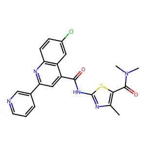 2-[(6-chloro-2-pyridin-3-ylquinoline-4-carbonyl)amino]-N,N,4-trimethyl-1,3-thiazole-5-carboxamide structure
