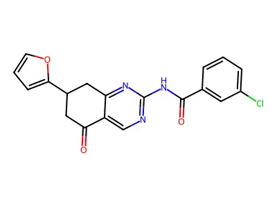 3-chloro-N-(7-(furan-2-yl)-5-oxo-5,6,7,8-tetrahydroquinazolin-2-yl)benzamide structure
