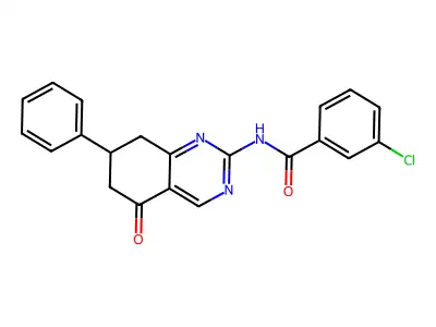 3-chloro-N-(5-oxo-7-phenyl-5,6,7,8-tetrahydroquinazolin-2-yl)benzamide structure