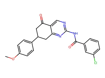 3-chloro-N-[7-(4-methoxyphenyl)-5-oxo-5,6,7,8-tetrahydroquinazolin-2-yl]benzamide structure