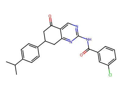 3-chloro-N-{5-oxo-7-[4-(propan-2-yl)phenyl]-5,6,7,8-tetrahydroquinazolin-2-yl}benzamide structure