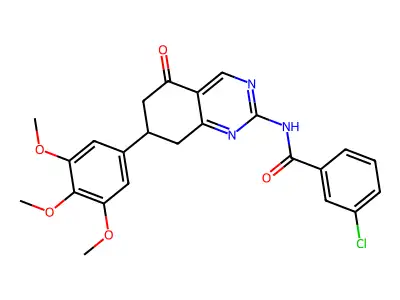3-chloro-N-[5-oxo-7-(3,4,5-trimethoxyphenyl)-5,6,7,8-tetrahydroquinazolin-2-yl]benzamide structure