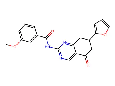 N-[7-(furan-2-yl)-5-oxo-5,6,7,8-tetrahydroquinazolin-2-yl]-3-methoxybenzamide structure