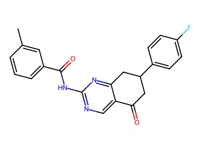 N-[7-(4-fluorophenyl)-5-oxo-5,6,7,8-tetrahydroquinazolin-2-yl]-3-methylbenzamide structure