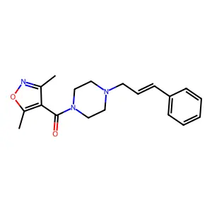 (3,5-dimethyl-1,2-oxazol-4-yl)-[4-[(E)-3-phenylprop-2-enyl]piperazin-1-yl]methanone structure