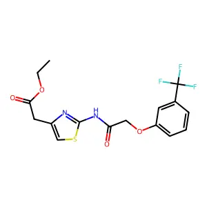 Ethyl [2-({[3-(trifluoromethyl)phenoxy]acetyl}amino)-1,3-thiazol-4-yl]acetate structure