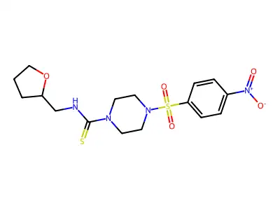4-(4-nitrophenyl)sulfonyl-N-(oxolan-2-ylmethyl)piperazine-1-carbothioamide structure