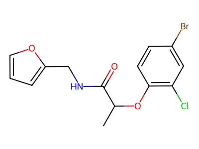 2-(4-bromo-2-chlorophenoxy)-N-(furan-2-ylmethyl)propanamide structure