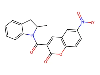 3-(2-methylindoline-1-carbonyl)-6-nitro-2H-chromen-2-one structure