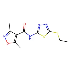 N-(5-ethylsulfanyl-1,3,4-thiadiazol-2-yl)-3,5-dimethyl-1,2-oxazole-4-carboxamide structure