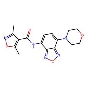 3,5-dimethyl-N-(4-morpholin-4-yl-2,1,3-benzoxadiazol-7-yl)-1,2-oxazole-4-carboxamide structure