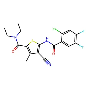 5-[(2-chloro-4,5-difluorobenzoyl)amino]-4-cyano-N,N-diethyl-3-methylthiophene-2-carboxamide structure