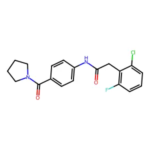 2-(2-chloro-6-fluorophenyl)-N-[4-(pyrrolidine-1-carbonyl)phenyl]acetamide structure