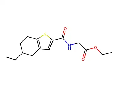 Ethyl 2-[(5-ethyl-4,5,6,7-tetrahydrobenzo[b]thiophen-2-yl)carbonylamino]acetat e structure