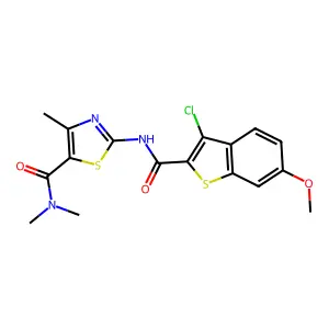 2-[(3-chloro-6-methoxy-1-benzothiophene-2-carbonyl)amino]-N,N,4-trimethyl-1,3-thiazole-5-carboxamide structure