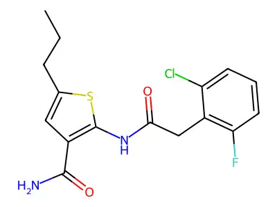 2-[[2-(2-Chloro-6-fluorophenyl)acetyl]amino]-5-propylthiophene-3-carboxamide structure