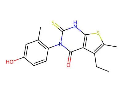 5-Ethyl-3-(4-hydroxy-2-methyl-phenyl)-2-mercapto-6-methyl-3H-thieno[2,3-d]pyrimidin-4-one structure