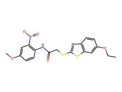 2-[(6-ethoxy-1,3-benzothiazol-2-yl)sulfanyl]-N-(4-methoxy-2-nitrophenyl)acetamide structure