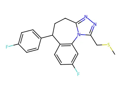 4H-(1,2,4)Triazolo(4,3-a)(1)benzazepine, 5,6-dihydro-9-fluoro-6-(4-fluorophenyl)-1-((methylthio)methyl)- structure