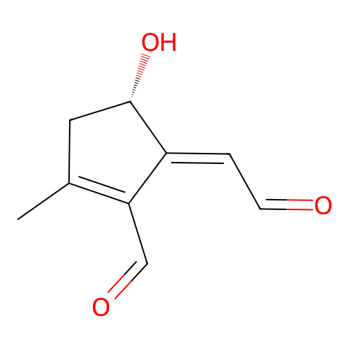 1-Cyclopentene-1-carboxaldehyde, 4-hydroxy-2-methyl-5-(oxoethylidene)-, (4S,5E)- structure