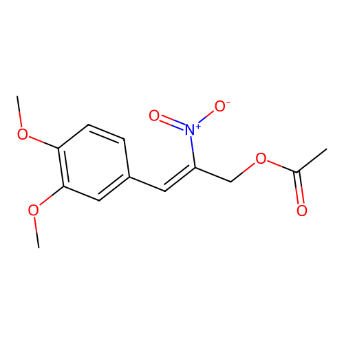 2-Propen-1-ol, 3-(3,4-dimethoxyphenyl)-2-nitro-, acetate (ester) structure