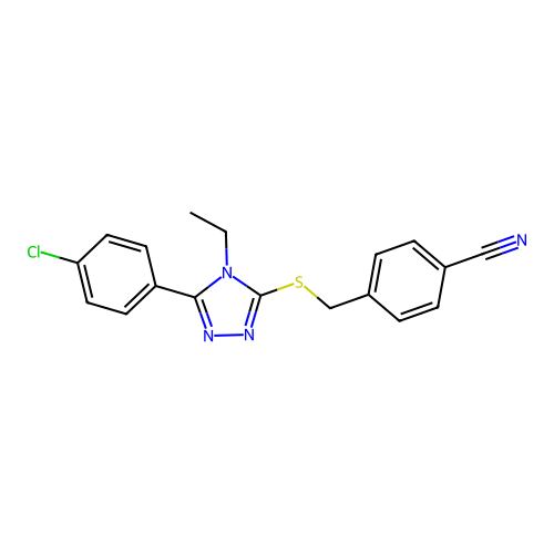4-({[5-(4-chlorophenyl)-4-ethyl-4H-1,2,4-triazol-3-yl]sulfanyl}methyl)benzonitrile structure