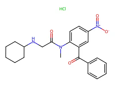 Acetamide, N-(2-benzoyl-4-nitrophenyl)-2-(cyclohexylamino)-N-methyl-, monohydrochloride structure
