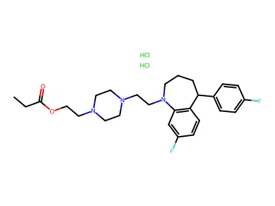 1-Piperazineethanol, 4-(2-(8-fluoro-5-(4-fluorophenyl)-2,3,4,5-tetrahydro-1H-1-benzazepin-1-yl)ethyl)-, propanoate (ester), dihydrochloride structure