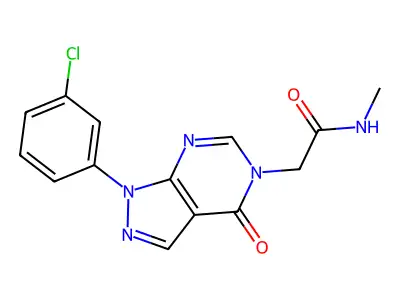 2-[1-(3-chlorophenyl)-4-oxopyrazolo[3,4-d]pyrimidin-5-yl]-N-methylacetamide structure