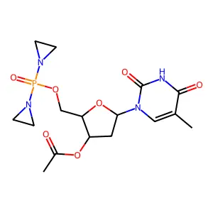 [2-[bis(aziridin-1-yl)phosphoryloxymethyl]-5-(5-methyl-2,4-dioxopyrimidin-1-yl)oxolan-3-yl] acetate structure