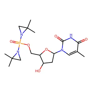 1-[5-[bis(2,2-dimethylaziridin-1-yl)phosphoryloxymethyl]-4-hydroxyoxolan-2-yl]-5-methylpyrimidine-2,4-dione structure