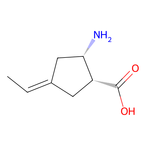 cis-(1R,2S)-2-amino-4-ethylidenecyclopentane-1-carboxylic acid structure