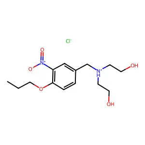 Ethanol, 2,2'-((4-propoxy-3-nitrobenzyl)imino)di-, hydrochloride structure