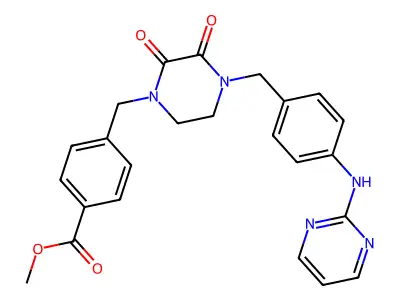 Benzoic acid, 4-((2,3-dioxo-4-((4-(2-pyrimidinylamino)phenyl)methyl)-1-piperazinyl)methyl)-, methyl ester structure