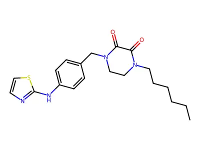 2,3-Piperazinedione, 1-hexyl-4-((4-(2-thiazolylamino)phenyl)methyl)- structure