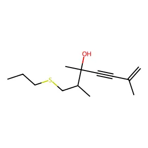 2,3,6-Trimethyl-1-(propylsulfanyl)hept-6-en-4-yn-3-ol structure